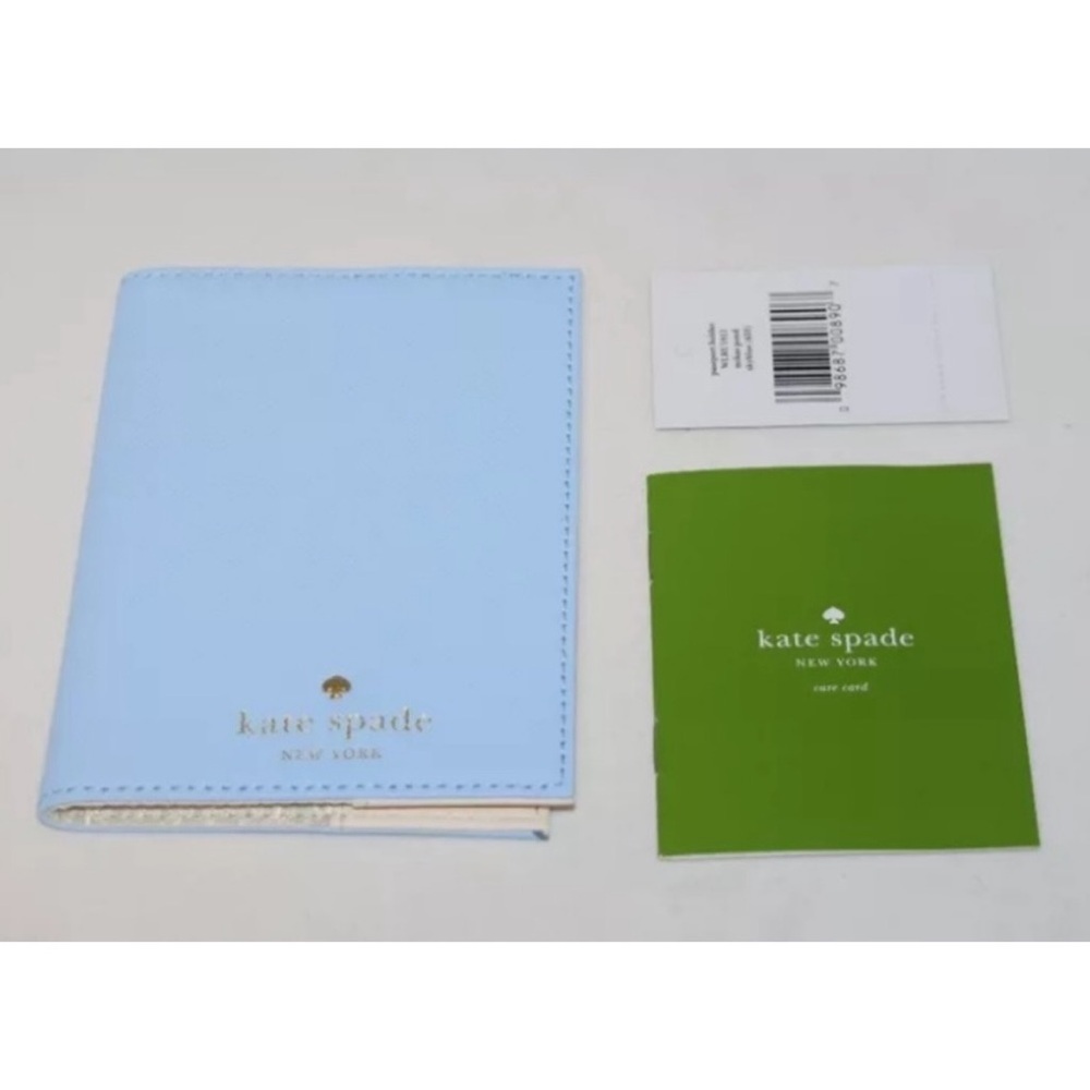 NWT KATE SPADE Passport Holder Leather Mikas Pond Sky Blue
